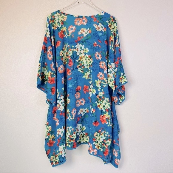 Lands’ End Blue Floral Semi Sheer Swim Cover Up Size L - Picture 3 of 9